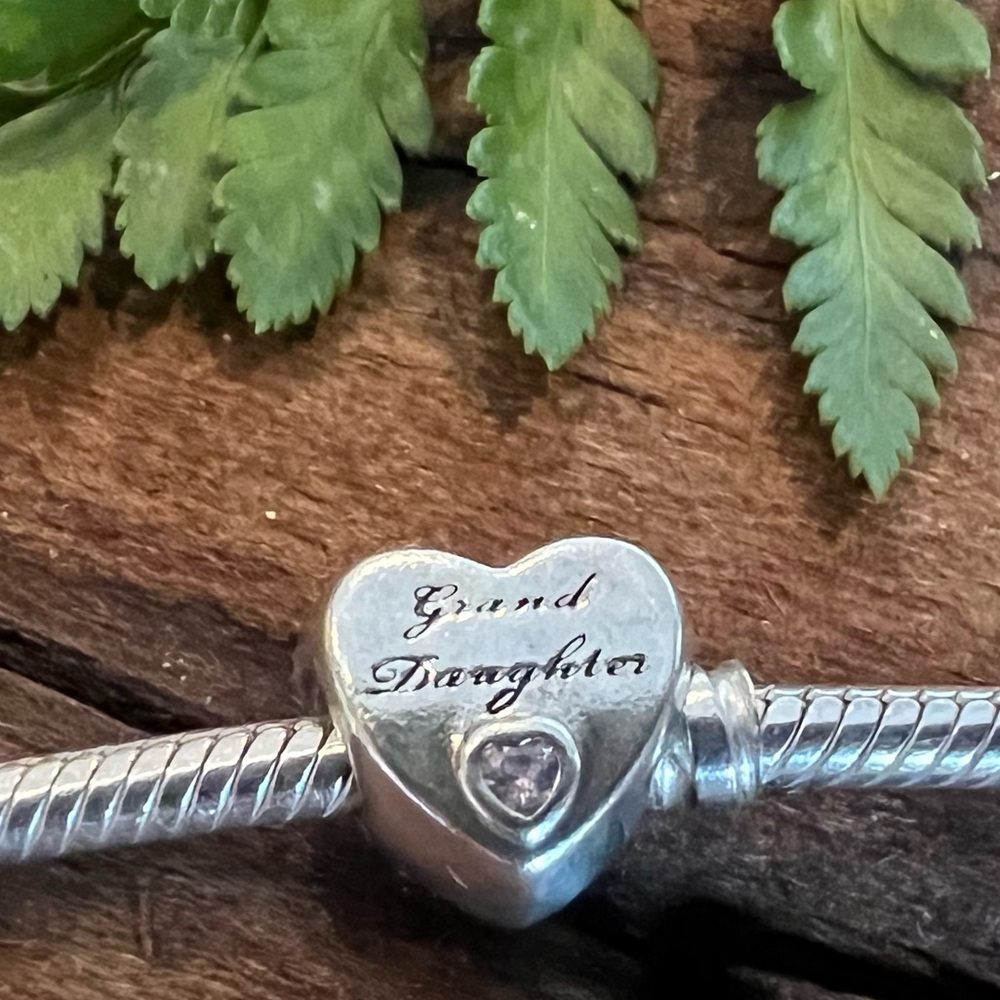 Authentic Pandora Charm Granddaughter Heart Bead with Pink Zirconia Silver Love